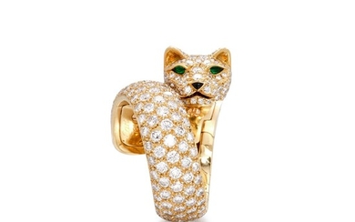 'Panthère' Diamond, Onyx and Emerald Ring | 卡地亞 | 'Panthère' 鑽石 配 縞瑪瑙 及 祖母綠 戒指, Cartier
