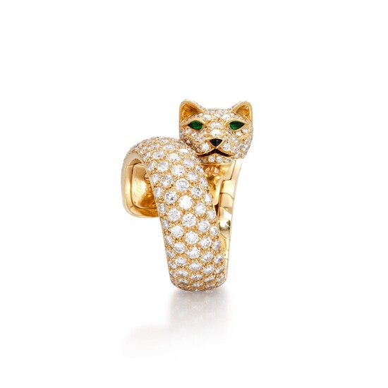 'Panthère' Diamond, Onyx and Emerald Ring | 卡地亞 | 'Panthère' 鑽石 配 縞瑪瑙 及 祖母綠 戒指, Cartier