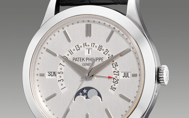 Patek Philippe, Ref. 5496P-001 A fine and attractive platinum perpetual calendar wristwatch with retrograde date, day, month, leap year indication, moon phases, Certificate of Origin and presentation box