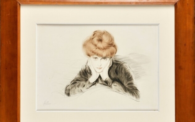 Paul César HELLEU (1859-1927) Portrait de Madame Helleu Pointe sèche et rehauts de couleur Signé...