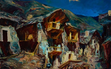 Paysage de montagne, Josep Serrasanta, École catalane du XXe siècle Huile sur toile, dimensions de...