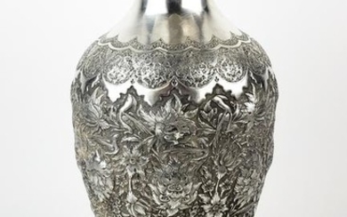 Persian Isfahan Silver Hand Engraved Vase