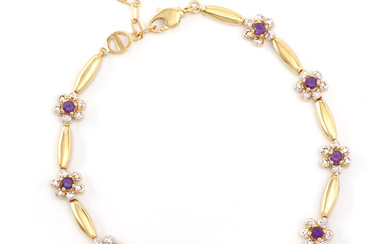 Plated 18KT Yellow Gold 0.82ctw Amethyst and Diamond Bracelet