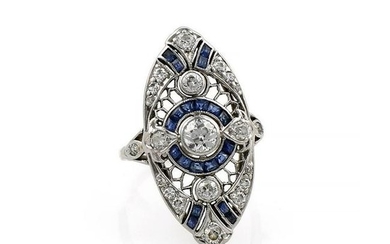 Platinum Edwardian Diamond and Sapphire Ring