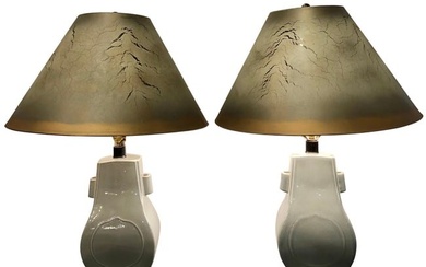 Porcelain Crackle Glaze Table Lamps Chinese Inspired Pair with Custom Shades