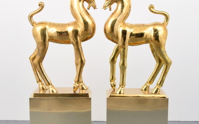 Pr of Large Brass Horse Sculptures, Manner of Maison Jansen