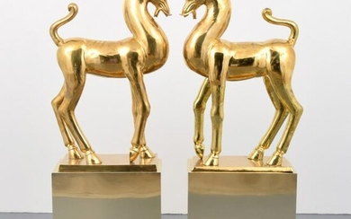 Pr of Large Brass Horse Sculptures, Manner of Maison