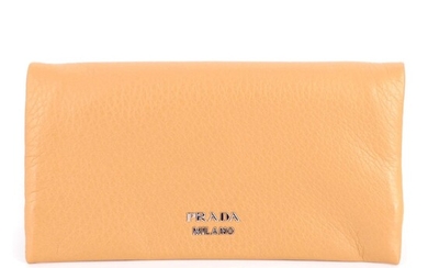 Prada Foldover Wallet in Tan Grained Leather