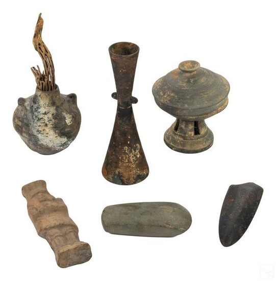 Pre Columbian Style Pottery Figurines & Tools LOT