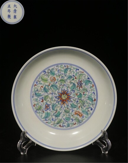 REPUBLICAN CHINESE HAND PAINTED DOUCAI PLATE,MARK