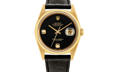 ROLEX, GOLD AND DIAMONDS DATE JUST WITH ONYX DIAL, REF. 16238