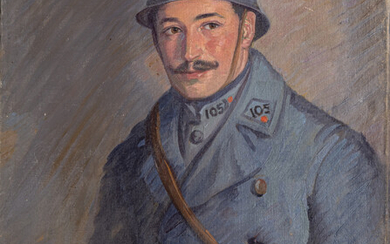 ROY C. GAMBLE (AMERICAN 1887–1972) OIL ON CANVAS, 1917, H 30.5" W 24.5" PORTRAIT OF AN OFFICER OF THE FRENCH 105TH REGIMENT
