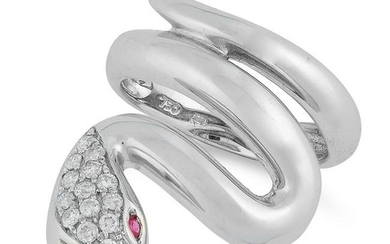 RUBY AND DIAMOND SNAKE RING set with round cut rubies