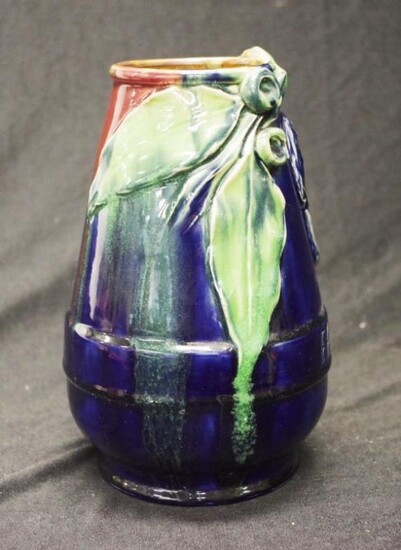 Rare Remued Australian pottery vase with in relief blue...