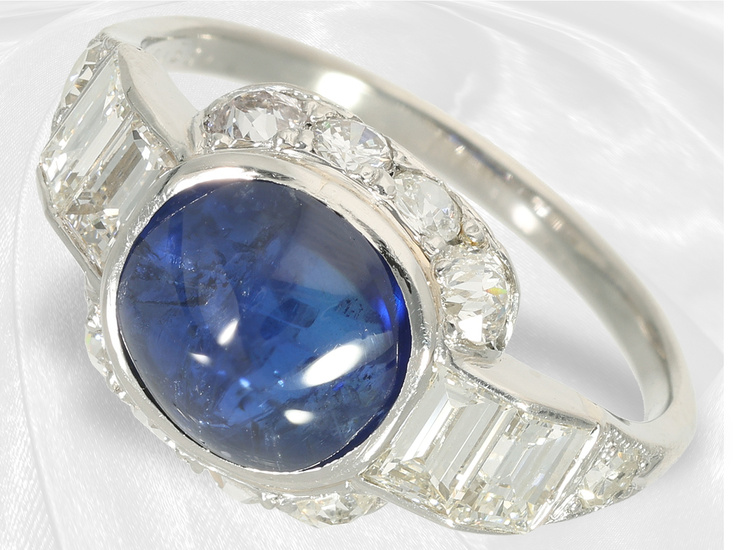 Ring: formerly expensive sapphire/diamond gold forging ring, Burma sapphire of approx. 3.25ct "NO HEAT", with Gemstone Report