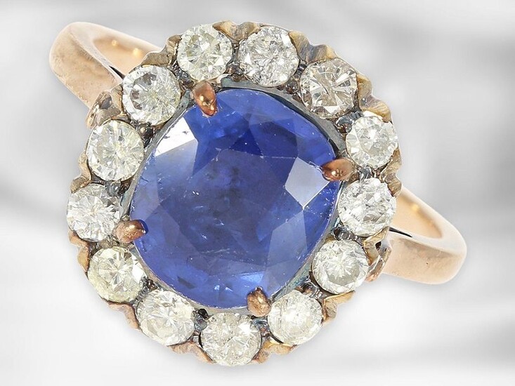 Ring: interesting, probably antique sapphire/brilliant ring, 14K rose gold & silver