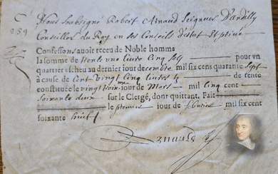 Robert Arnauld d' Andilly, Conseiller du Roi - Pièce Signée sur parchemin - 1668