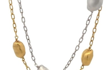 Roberto Coin Nugget Necklace 18k Two Tone Gold Double Strand Toggle Clasp