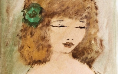 Roger Etienne, Portrait of Girl 106, Gouache On Paper