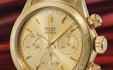 Rolex, Ref. 6265 A scholarship-changing yellow gold chronograph wristwatch with bracelet and full champagne dial