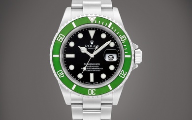 Rolex Submariner "Kermit Flat 4", Reference 16610LV | A stainless steel wristwatch with date and bracelet, Circa 2004 | 勞力士 | Submariner "Kermit Flat 4" 型號16610LV | 精鋼鏈帶腕錶，備日期顯示，約2004年製