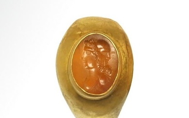 Roman Gold and Cornelian Intaglio Ring with Janus, c.