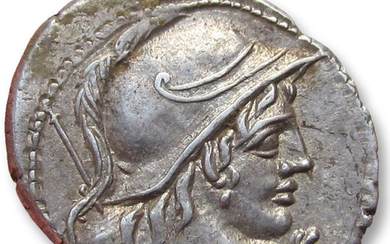 Roman Republic. Cn. Lentulus Clodianus, 88 BC. Silver Denarius,Rome mint - exceptionally well struck for the type