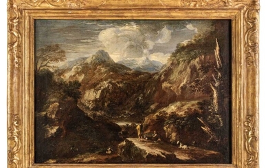 Rosa (Salvator, 1615-1673), Circle of, An extensive mountainous landscape with hunters
