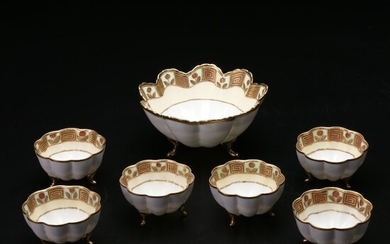 Royal Crockery Nippon Japanese Gold-Trimmed Porcelain Dish and Serving Bowls