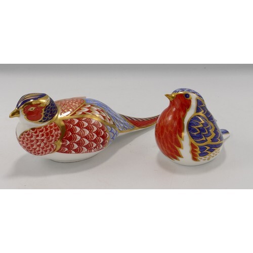 Royal Crown Derby Paperweights: Pheasant (no stopper) & Robi...