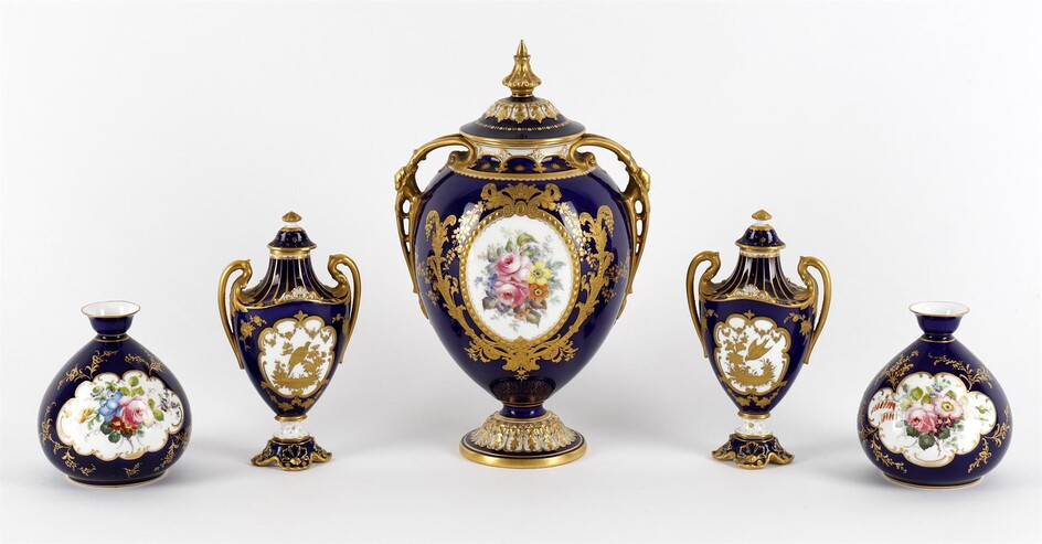 Royal Crown Derby porcelain including a blue ground oviform two handled vase