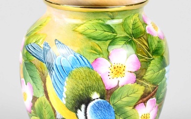 S J SMITH FOR MOORCROFT; a rare miniature enamelled vase,...