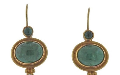 S. Sclare 22k Gold Emerald Cabochon Diamond Earrings