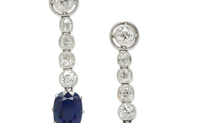 SAPPHIRE AND DIAMOND PENDENT EARRINGS