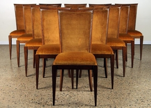 SET 12 FRENCH OAK UPHOLSTERED DINING CHAIRS C1950