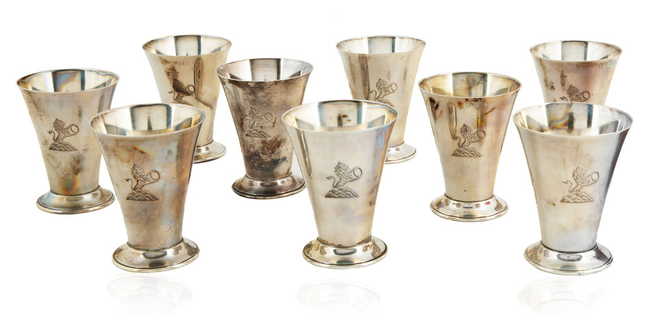 SET OF NINE SILVER CUPS WITH NELIDOV CREST