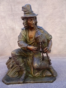 SIGNED FRENCH BRONZE FIGURE OF MAN W/BAGPIPE