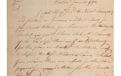 [SIGNER]. LANGDON, John (1741-1819). Autograph letter signed ("Jn. Langdon"), to Messrs. Gouverneur