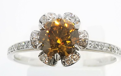 SIN RESERVA Fancy Vivid Yellow Orange 0.50ct VS ALTG 2.07gr - 18 kt. Bicolour - Ring - 0.50 ct Diamond - Diamonds
