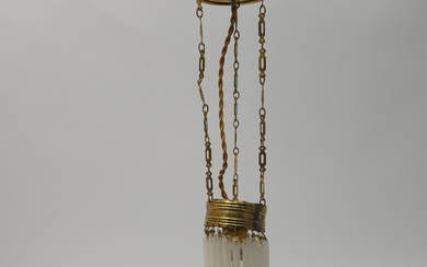 SINGLE-LIGHT CEILING LAMP IN GOLD-PLATED METAL WITH GLASS TUBES. EARLY 20TH CENTURY.