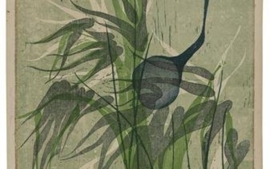 SUSAN BILLINGS (America, 20th Century), "Among the Reeds #3", 1957., Color woodcut on Japan paper