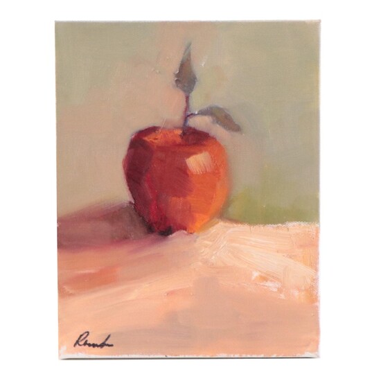 Sally Rosenbaum Still Life Oil Painting "An Apple," 21st Century