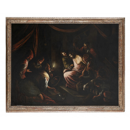 School of the 17th century, after Francesco Bassano Christ mocked Oil on canvas, 96.5x129 cm. Framed (defects and restorations) Provenance...