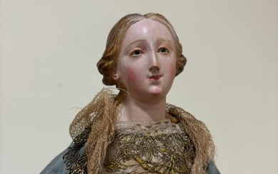 Sculpture, Madonna Immacolata Antica Manifattura napoletana 800 - 50 cm - Earthenware, Iron (wrought), Textiles, Wood