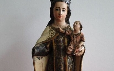 Sculpture, Madonna with Glass Eyes and Child - Wood, polychrome painted - 18th century
