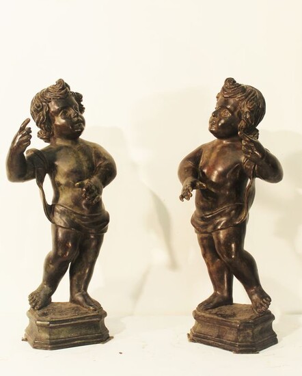 Sculpture, pair of putti - 63 cm - Bronze - Early 20th century