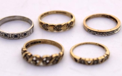 Selection of Five 9ct Gold Diamond Ilusion Set Dress Rings....