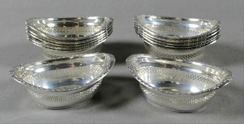 Set Of 12 Sterling Silver Salt Trays