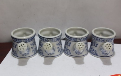 Set of 4 Blue and White Chinese Planter