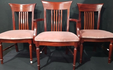 Set of Eight Bar Back Contemporary Dining Chairs, with pink velvet upholstered seats incl. two carvers